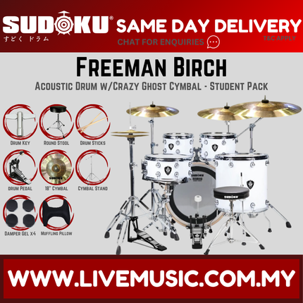Sudoku Freeman Birch Acoustic Drum Set Adult Drum With Accessories - Hairline Grey