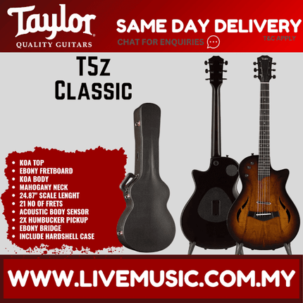 Taylor T5z Classic Electric Guitar w/Case, Koa Top