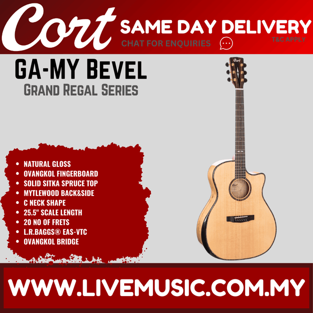 Cort GA-MY Bevel - Acoustic Guitar with Gig Bag - Natural Glossy (GA MY/GAMY)