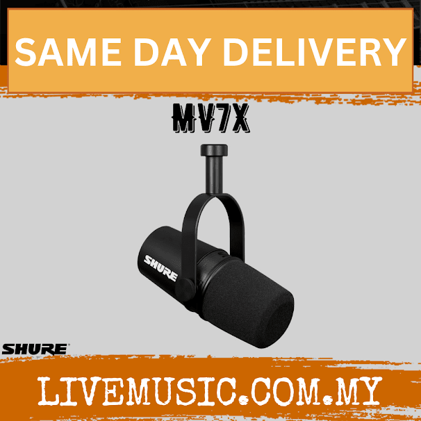 Shure MV7X Dynamic Broadcast Microphone With Boom Arm Microphone Stand - Black ( MV-7X / MV7 )