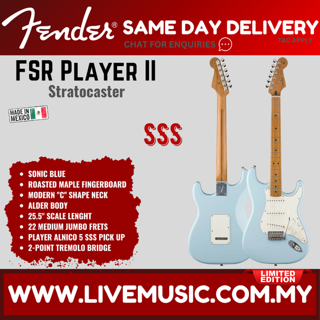 Sonic Blue Fender Stratocaster electric guitar with roasted maple fretboard and SSS pickups