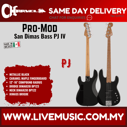 Charvel Pro-Mod San Dimas Bass PJ IV Electric Bass Guitar, Maple FB, Metallic Black