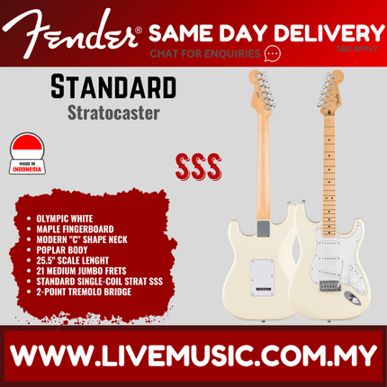 Fender Standard Stratocaster Electric Guitar, Maple FB, Olympic White / Candy Cola