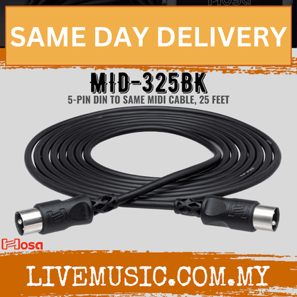 Hosa MID-325BK MIDI Cable, 25ft - Black (MID325BK/MID 325)