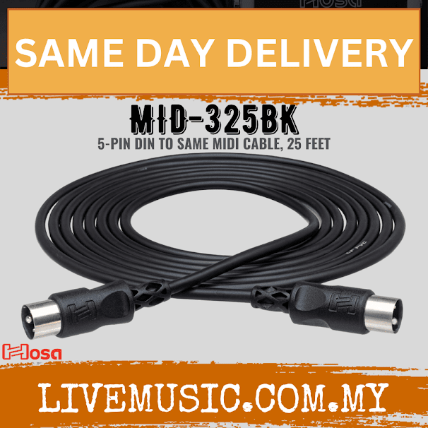 Hosa MID-325BK MIDI Cable, 25ft - Black (MID325BK/MID 325)