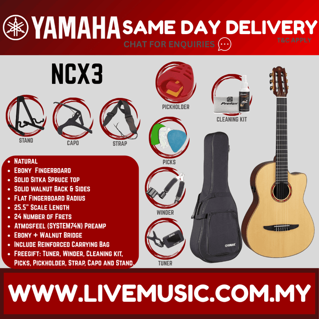 Yamaha NCX3 Acoustic Electric Nylon String Classical Guitar With Atmosfeel Electronic Pickup ( NCX 3 )