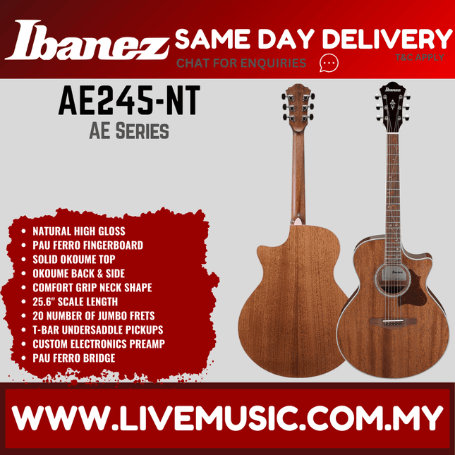 Ibanez AE245-NT Solid Top Acoustic-Electric Guitar - Natural ( AE245 NT / AE425NT )