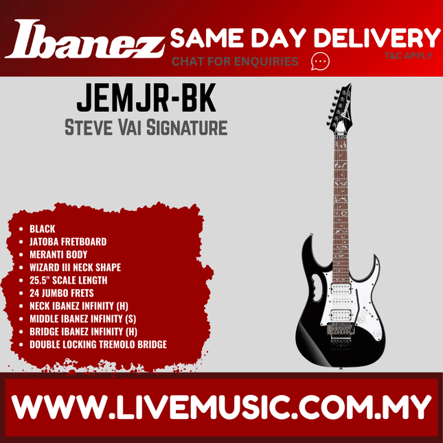 Ibanez JEMJR V2 Steve Vai Signature Electric Guitar - White / Black ( JEMJRV2-BK / JEMJRV2-WH )