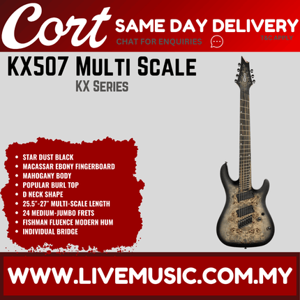 CORT KX507MS-SDB 7 String Mahogany Body Macassar Ebony Electric Guitar With Bag - Star Dust Black ( KX507MSSDB / KX507 MS SDB )