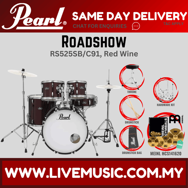 Pearl Roadshow RS525SB/C Drum Set with Meinl HCS141620 Cymbal set, Drum Throne