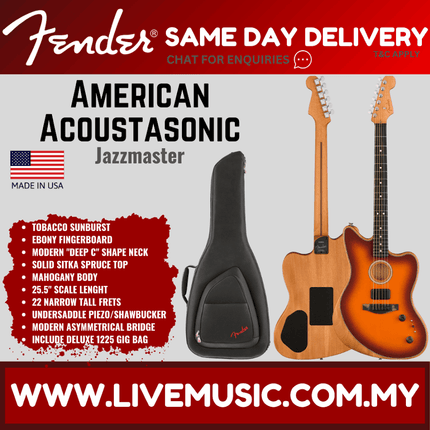 Fender American Acoustasonic Jazzmaster Acoustic Guitar with Bag, Ebony Fretboard - Tobacco Sunburst