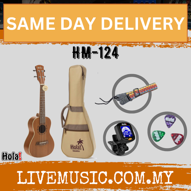 Hola HM-124 23 inch Concert Ukulele with Bag, Strap, Picks, Stand & Tuner - Mahogany (HM124)