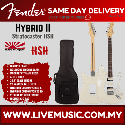 Fender Japan Hybrid II Stratocaster HSH Electric Guitar, RW FB, Black / Modena Red / Olympic Pearl / Vintage Natural