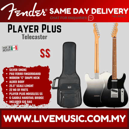 Fender Player Plus Telecaster Electric Guitar, Pau Ferro Fretboard - Smoke Silver