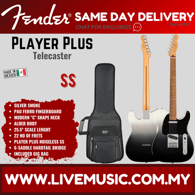 Fender Player Plus Telecaster Electric Guitar, Pau Ferro Fretboard - Smoke Silver