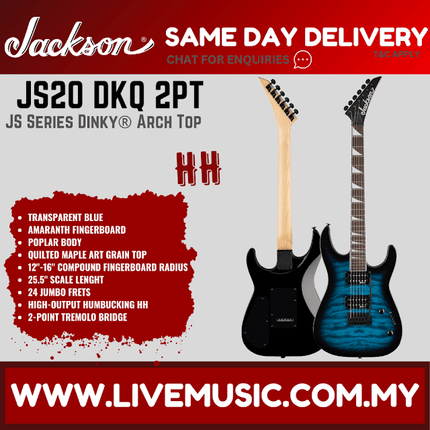 Jackson JS Series Dinky JS20 DKQ 2PT Electric Guitar, Amaranth FB, Transparent Blue