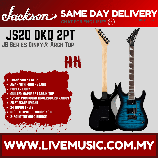 Jackson JS Series Dinky JS20 DKQ 2PT Electric Guitar, Amaranth FB, Transparent Blue