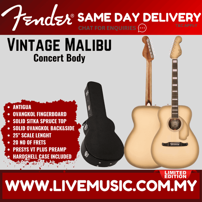 Fender Limited Edition California Vintage Malibu Acoustic Guitar w/Case, Antigua