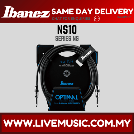 Ibanez NS10 Guitar Cable, 10ft 2 Straight Plugs ( NS-10 / NS 10 )
