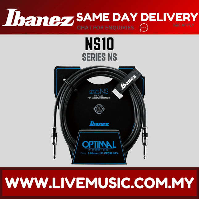 Ibanez NS10 Guitar Cable, 10ft 2 Straight Plugs ( NS-10 / NS 10 )