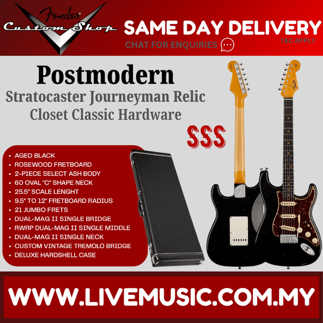 Fender Custom Shop Postmodern Stratocaster Journeyman Relic w/Closet Classic Hardware, Aged Black