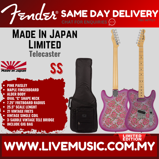 Fender MIJ Limited Telecaster Electric Guitar, Maple FB, Pink Paisley