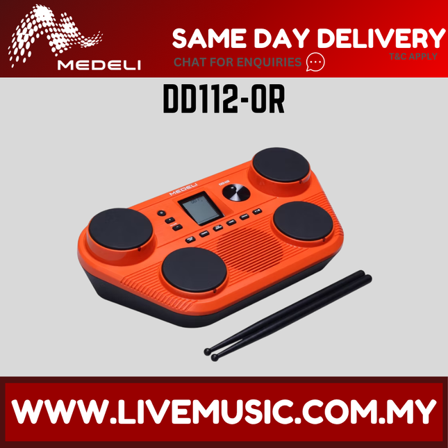 Medeli DD112 Portable Tabletop Electric Drum with Built In Speaker - Orange / White / Black ( DD-112 DD 112 )