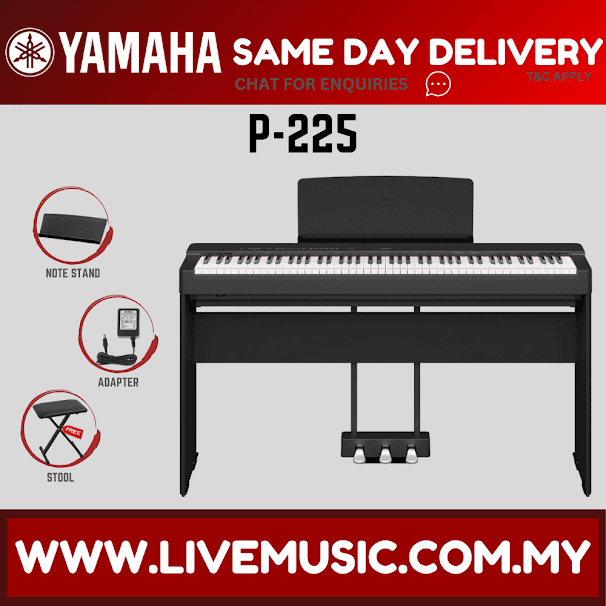Yamaha P-225 88-Key Digital Piano With Keyboard Bench, Headphone And Adapter - Black ( P225 P 225 P125 P 125 )