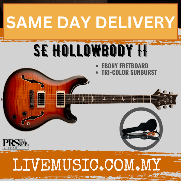 PRS SE Hollowbody II Electric Guitar with Case - Tri-Color Sunburst / Charcoal
