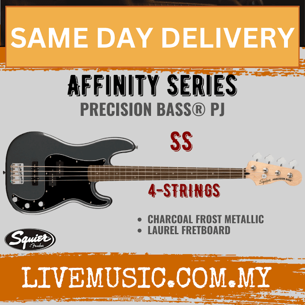 Squier Affinity Series Precision PJ Bass Guitar, Laurel Fretboard - Charcoal Frost Metallic
