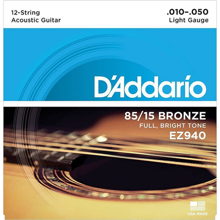 D'Addario EZ940 85/15 Bronze 12-String Acoustic Strings, Light, 10-50 (DAddario)