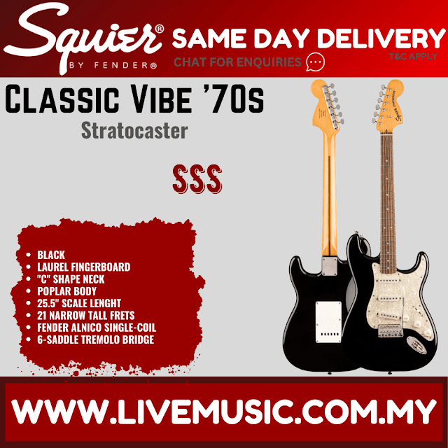 Squier Classic Vibe 70s Stratocaster Electric Guitar, Laurel Fingerboard - Black