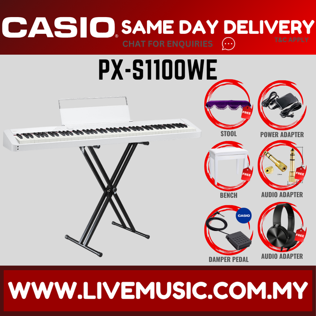 Casio PX-S1100 88 Keys Digital Piano Full Package With Headphone - White ( PXS1100 / PX S1100 )