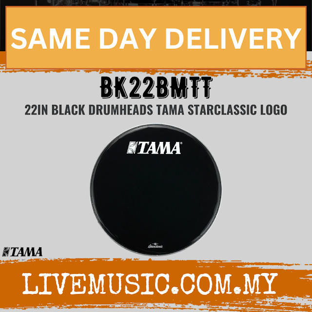 22-inch black TAMA bass drum resonator head with TAMA logo