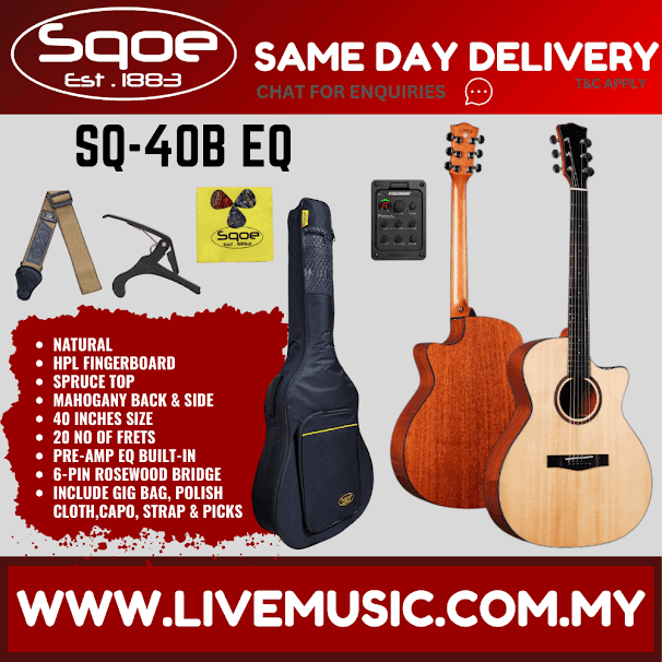 SQOE SQ-40B EQ 40" Spruce Top Acoustic Electric Guitar w/Gig Bag, HPL FB - Natural ( SQ40B EQ / SQ 40B EQ)