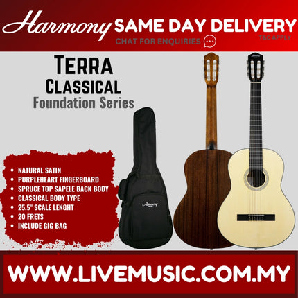 Harmony Foundation Series Terra Classical Guitar, Natural Satin