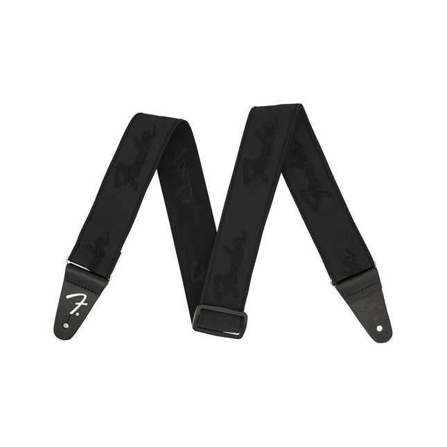 Fender Weighless Running Logo Guitar Strap, 2inch - Black/Black