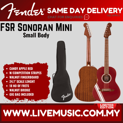 Fender FSR Sonoran Mini Guitar w/Competition Stripes, Candy Apple Red