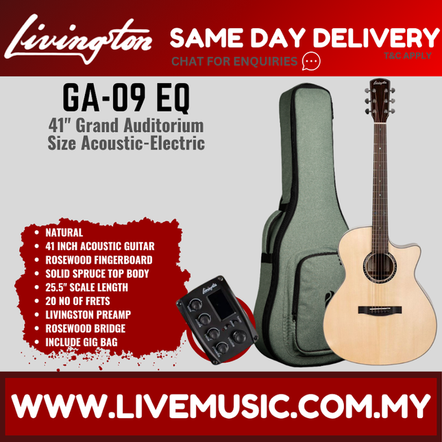 Livingston GA-09 EQ 41" Solid Top Grand Auditorium Size Acoustic-Electric Guitar - Natural ( GA09 GA 09 )