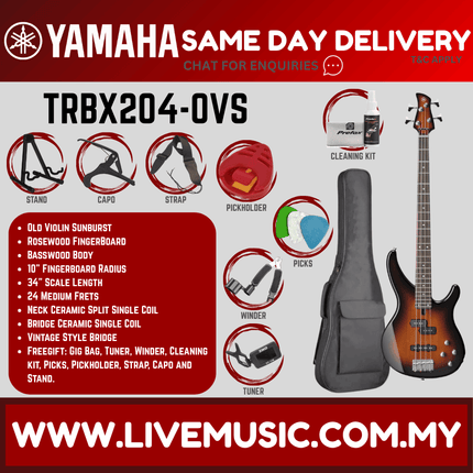 Yamaha TRBX204-4-string Electric Bass Guitar Package ( TRBX 204 / TRBX-204 )