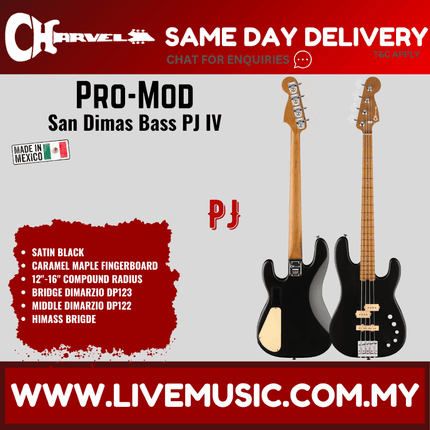 Charvel Pro-Mod San Dimas Bass PJ IV Electric Bass Guitar, Maple FB, Satin Black