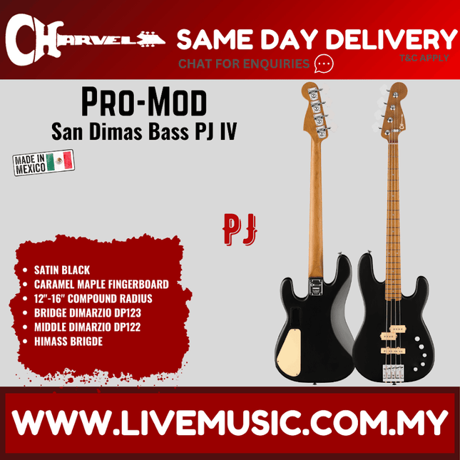 Charvel Pro-Mod San Dimas Bass PJ IV Electric Bass Guitar, Maple FB, Satin Black