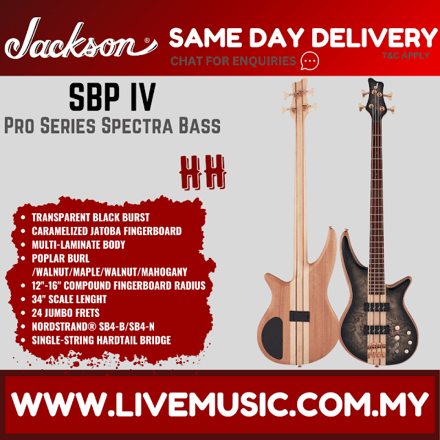 Jackson Pro Series Spectra SBP IV Bass Guitar, Caramelized Jatoba FB, Transparent Black Burst