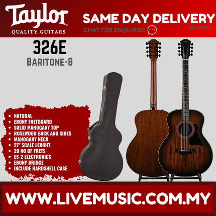 Taylor 326E Baritone-8 Limited Edition Mahogany Top Acoustic Guitar w/Hardcase, Natural ( 326 E / 326-E )