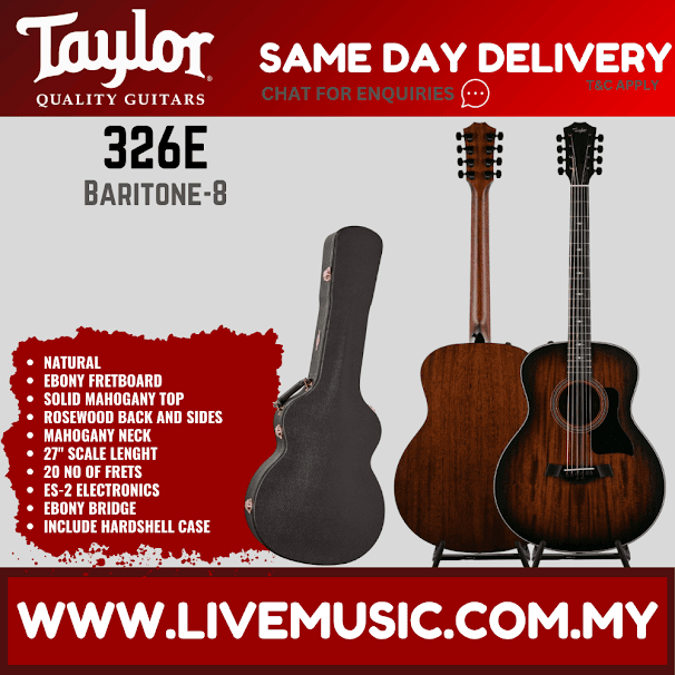 Baritone-8 acoustic guitar with natural mahogany top and included hard case