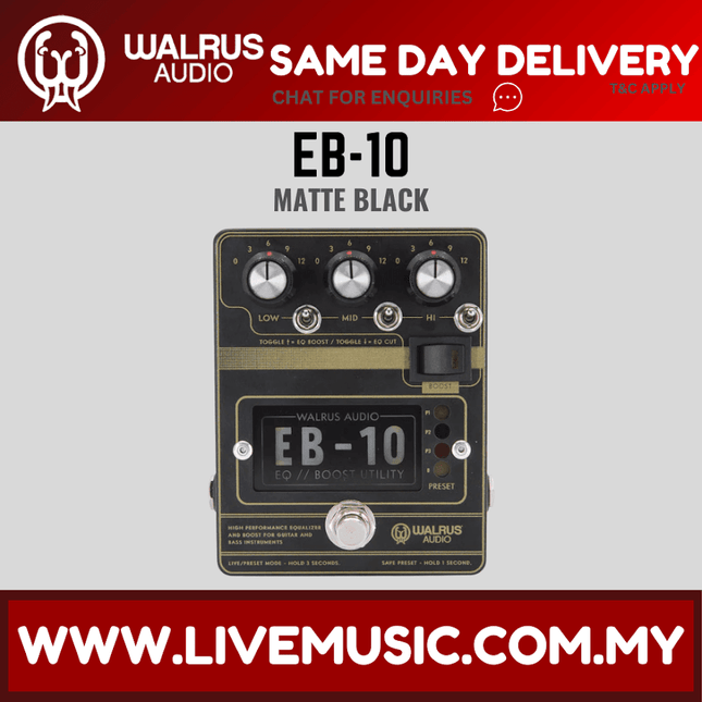 Walrus Audio EB-10 Preamp/EQ/Boost Guitar Effects Pedal, Black ( EB10 / EB 10 )