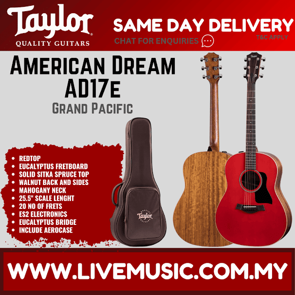 Redtop acoustic guitar with Taylor hard case shown on a promo graphic.