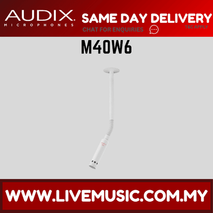 Audix M40W6 Miniature High-Output Cardioid Ceiling Microphone with 6" Gooseneck - White (M40-W6/M40 W6)