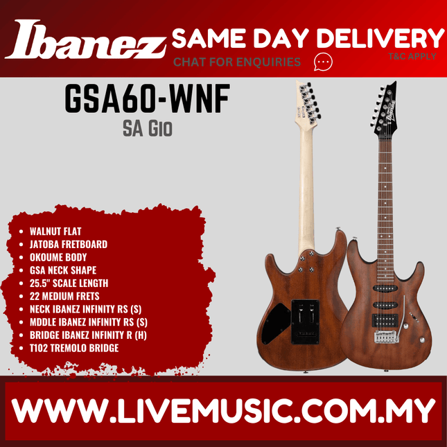 Ibanez GSA60 GIO Series Solidbody Electric Guitar - (GSA60-BKN GSA60-WNF GSA60-BS)