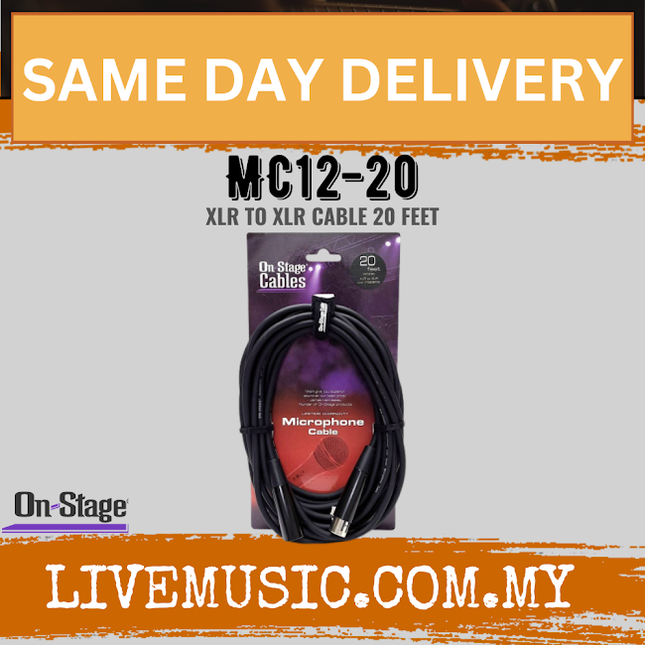 On Stage Mc12-20XLR 20ft Microphone Cable ( Xlr to Xlr / Mc1220XLR / Mc12 20XLR )